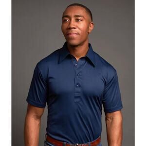 Collars & Co Dress Collar Short Sleeve Polo Men's Medium Navy Blue Tailored Fit